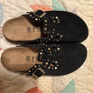 Birkenstock Black Mules with Gold Studs